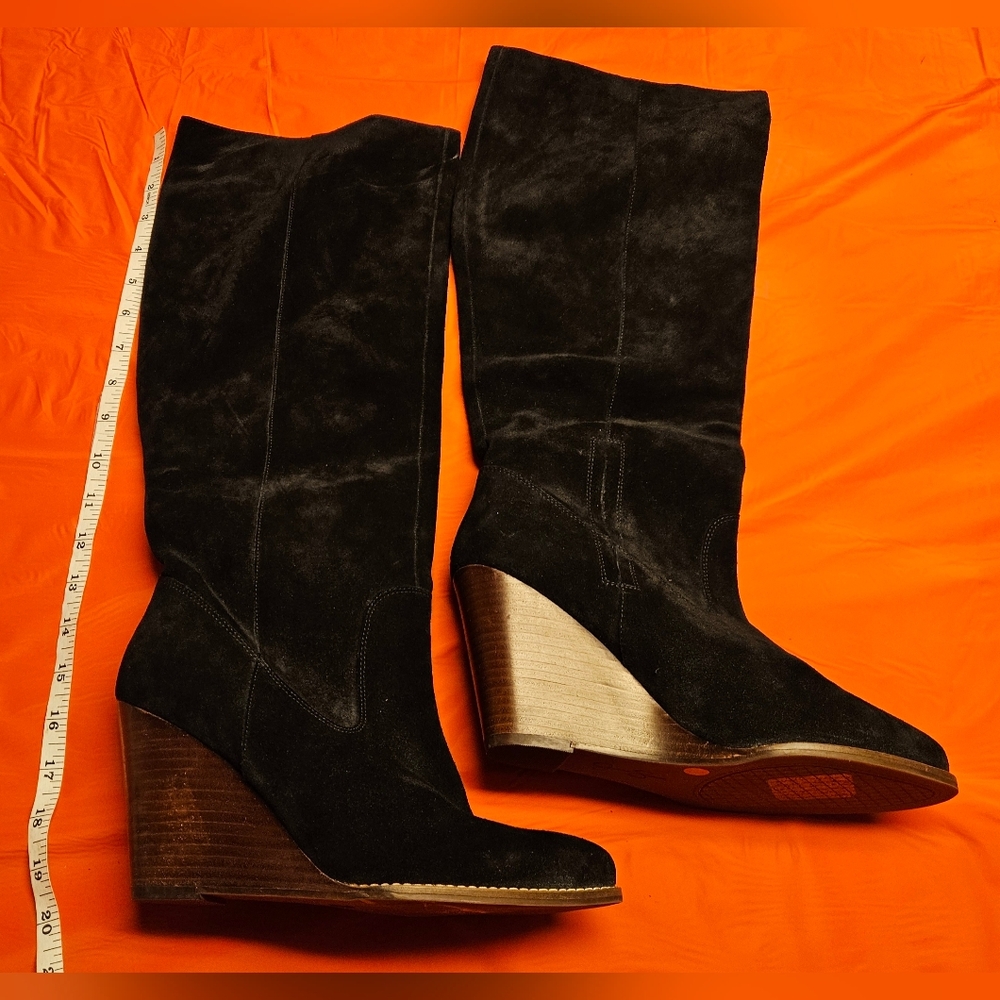Jessica Simpson Caydee Black Leather/Suede Knee High Wedge Heel Boots sz10 E.U.C